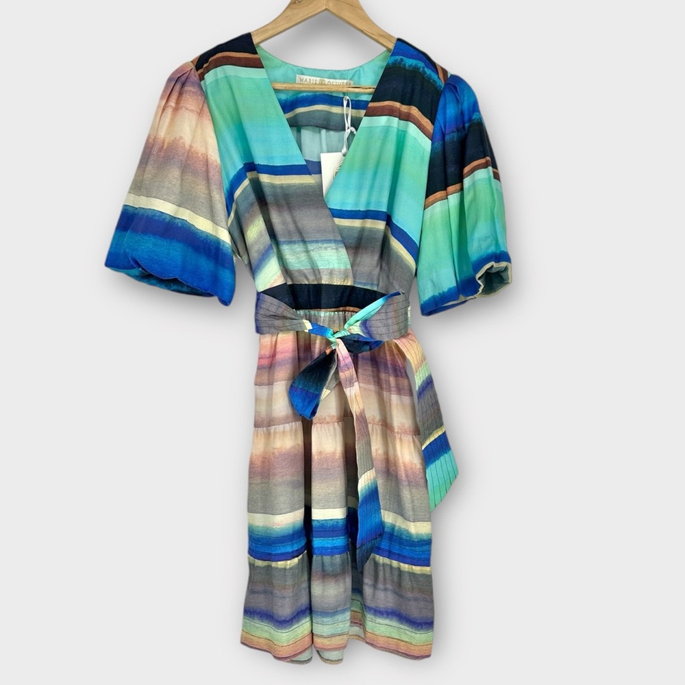 MARIE OLIVER Dress NWT SIZE 8 Callie Silk Blend Belted Mini in‎ Santa Fe Stripe - Picture 11 of 13